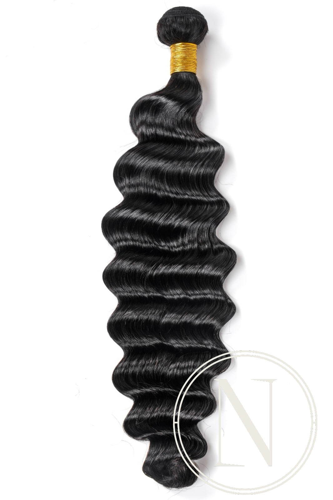 Water wave hair bundle in natural black showing deep wave pattern, product detail